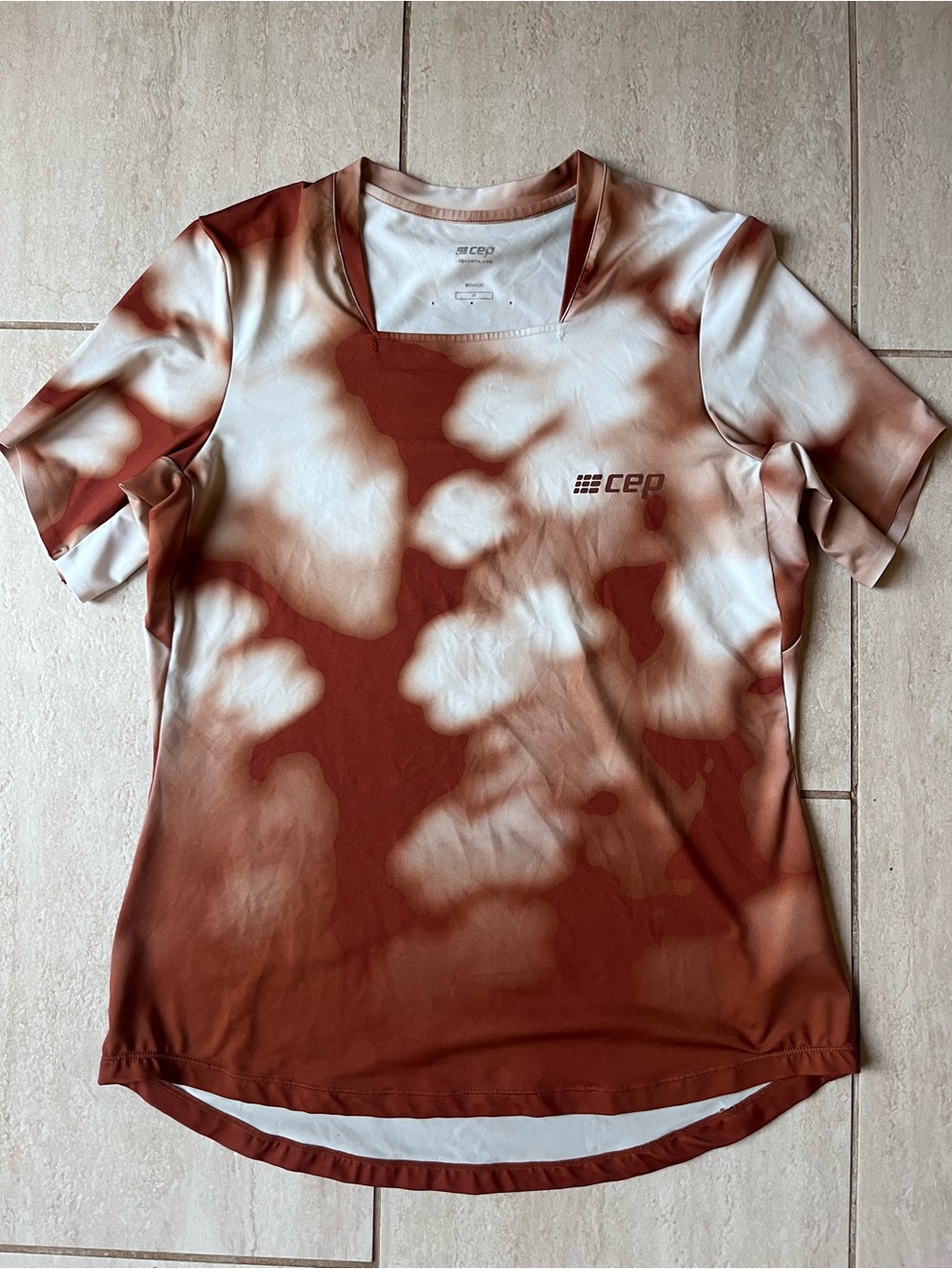 CEP Brown White Tie Dye Running Top Square Neck Athletic M